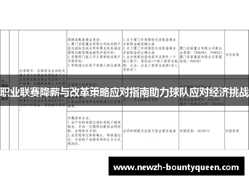 职业联赛降薪与改革策略应对指南助力球队应对经济挑战