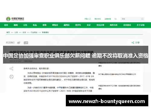 中国足协加强审查职业俱乐部欠薪问题 逾期不改将取消准入资格 中国足协加强审查职业俱乐部欠薪问题 逾期不改将取消准入资格
